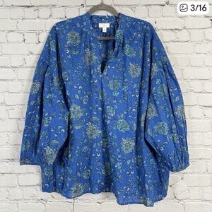 J. Jill Blue Floral Peasant Blouse